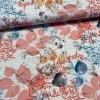 Akvarell korall-kék-sárga leveles dekortextil (digitálisan nyomott)