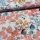 Akvarell korall-kék-sárga leveles dekortextil (digitálisan nyomott)