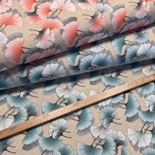 Türkizes színű ginkgo biloba dekortextil (digitálisan nyomott)