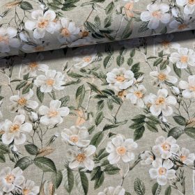   Natúros alapon fehér cseresznyevirágok dekortextil (digitálisan nyomott)