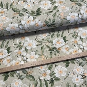   Natúros alapon fehér cseresznyevirágok dekortextil (digitálisan nyomott)