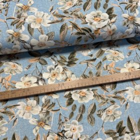   Kék alapon fehér cseresznyevirágok dekortextil (digitálisan nyomott)