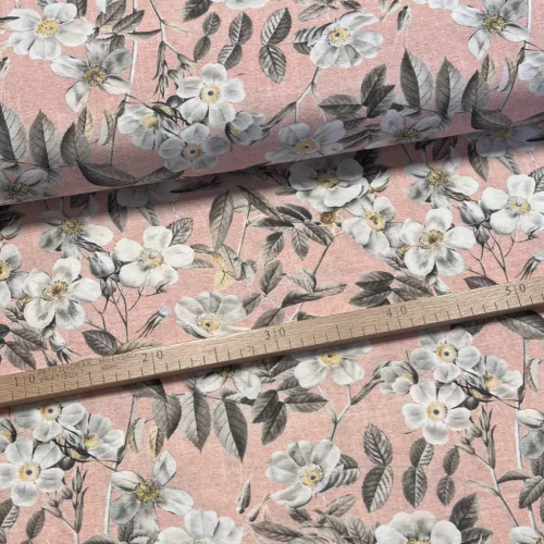 Rózsaszín alapon fehér cseresznyevirágok dekortextil (digitálisan nyomott)