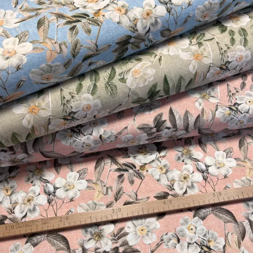Rózsaszín alapon fehér cseresznyevirágok dekortextil (digitálisan nyomott)