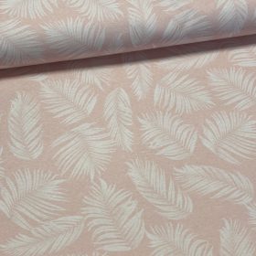   Halvány rózsaszínes-barackos alapon tollas dekortextil (digitálisan nyomott)