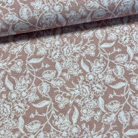   Barackos rózsaszín alapon fehér levelek-virágok dekortextil (digitálisan nyomott)