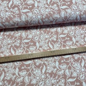   Barackos rózsaszín alapon fehér levelek-virágok dekortextil (digitálisan nyomott)