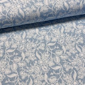   Kék alapon fehér levelek-virágok dekortextil (digitálisan nyomott)