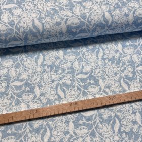   Kék alapon fehér levelek-virágok dekortextil (digitálisan nyomott)
