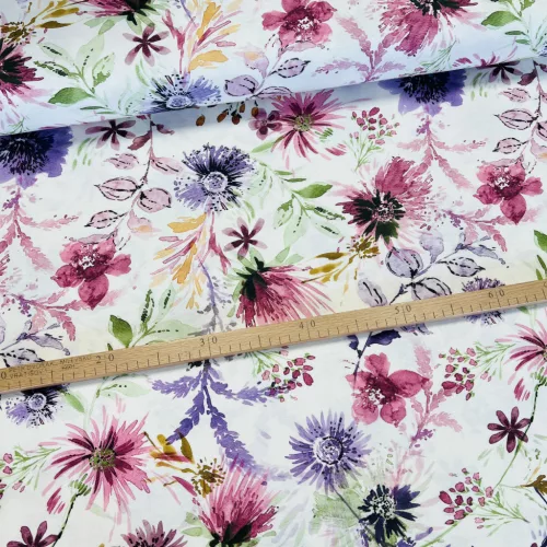 1,19 m EGYBEN KÉRHETŐ Festett mező: lila-mályvás virágok dekortextil (digitálisan nyomott)