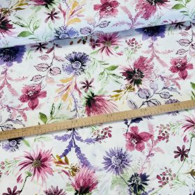   Festett mező: lila-mályvás virágok dekortextil (digitálisan nyomott)