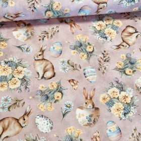   Barackos rózsaszín alapon nyuszi a csészében húsvéti dekortextil (digitálisan nyomott)