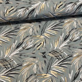 Szürkészöld alapon sárga-szürke leveles dekortextil (A)