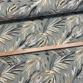 Szürkészöld alapon sárga-szürke leveles dekortextil (A)