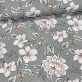   Zöldesszürkés alapon fehér szirmú leveles dekortextil (A)