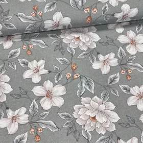   0,39 m EGYBEN KÉRHETŐ Zöldesszürkés alapon fehér szirmú leveles dekortextil (A)