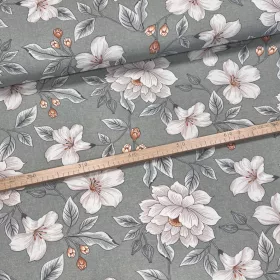   0,39 m EGYBEN KÉRHETŐ Zöldesszürkés alapon fehér szirmú leveles dekortextil (A)