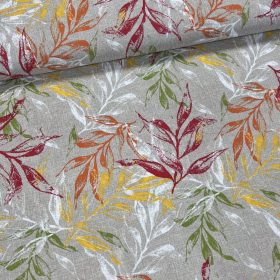 Natúros a. piros-narancs-zöld leveles dekortextil (A)