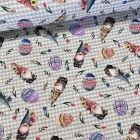 Kockás alapon húsvéti szakállas manós dekortextil