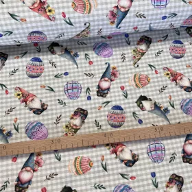 Kockás alapon húsvéti szakállas manós dekortextil