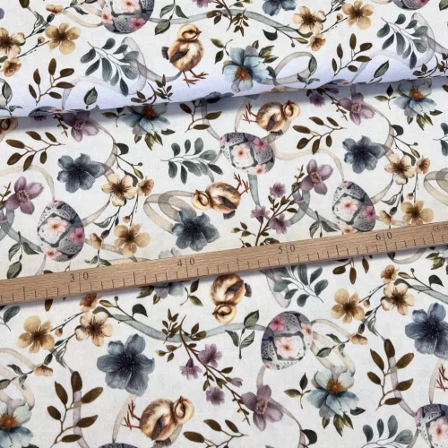 Kiscsibék virágok, szalagok között dekortextil (digitálisan nyomott)