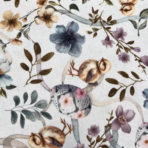 Kiscsibék virágok, szalagok között dekortextil (digitálisan nyomott)