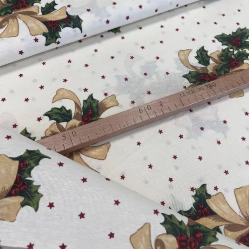 Ekrü alapon karácsonyi mintás IMPREGNÁLT dekortextil (FC)
