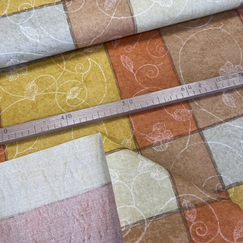 Narancs-citrom-terra négyzetes mintás IMPREGNÁLT dekortextil (FC)