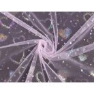 Szívecskés hologramos finom fátyol tüll anyag: H. rózsaszín alapszín