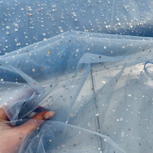 Hologramos csillagos fátyol tüll anyag: Kék