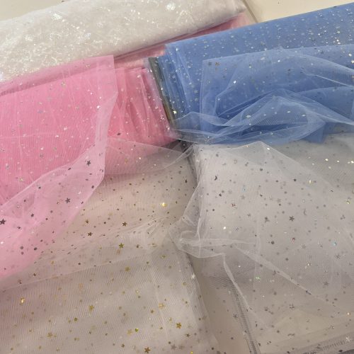 Hologramos csillagos fátyol tüll anyag: Kék