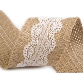   Vintage csipkés juta szalag: középen csipkés (2 m-es kiszerelés)