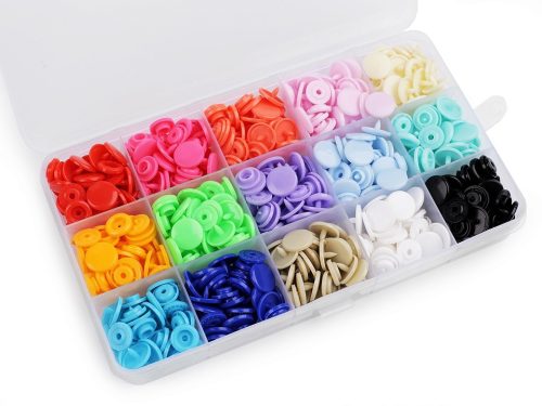 Patentozó és ringliző szett: 12 mm-es műanyag patentokkal és kézi szerszámmal