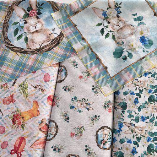 EXTRA AKCIÓS: Négyzetes húsvéti nyuszis textil panel (44*44 cm)