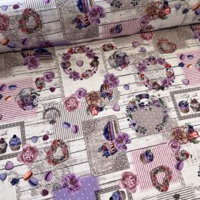   0,73 m EGYBEN KÉRHETŐ Lilás-rózsaszín színvilágú muffinos és macaronos party vízlepergető szövet