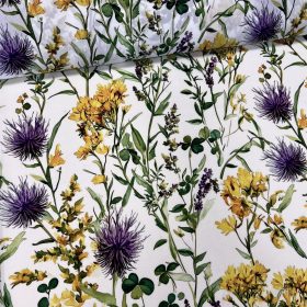 Lila-sárga vadvirágos party vízlepergető szövet