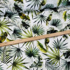 Fehér alapon legyezőpálmás vízlepergető szövet