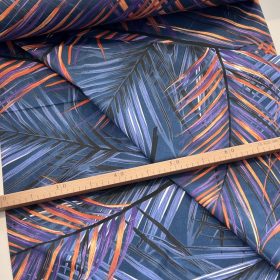  Sötétkék a. narancs-lila pálmaleveles 220 cm sz. pamutvászon (KA)