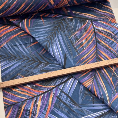 Sötétkék a. narancs-lila pálmaleveles 220 cm sz. pamutvászon (KA)