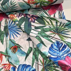   0.57 m EGYBEN KÉRHETŐ Fehér a. kakadu virágos-egzotikus 220 cm sz. pamutvászon (KA)