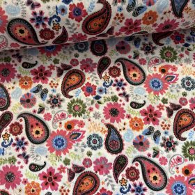 Fehér a. színes mandala-pillangó-virág pamutvászon