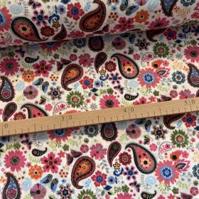 Fehér a. színes mandala-pillangó-virág pamutvászon