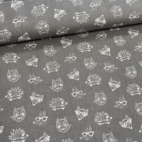 KIÁRUSÍTÁS: Szürke alapon fehér sünis pamutvászon