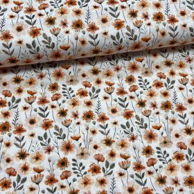 Narancsos-barack színű virágos mező pamutvászon
