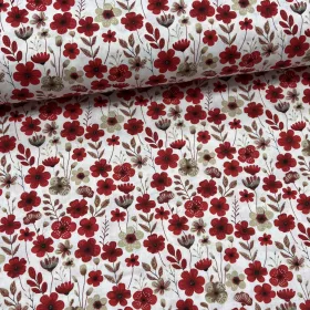   0,3 m  EGYBEN KÉRHETŐ Piros-bézs színű virágos mező pamutvászon