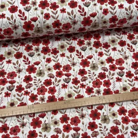   0,3 m  EGYBEN KÉRHETŐ Piros-bézs színű virágos mező pamutvászon