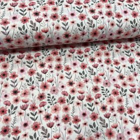 Rózsaszínű virágos mező pamutvászon