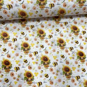 Napraforgós kislány méhecskékkel pamutvászon