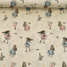 Törtfehér alapon lufis-királylányos pamutvászon