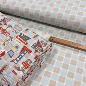 KIÁRUSÍTÁS: Világoskék-bézs skótkockás pamutvászon